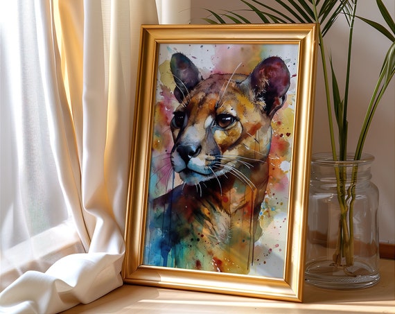 Fossa Painting Wall Art Poster Gift Watercolor Colorful Animal Painting Illustration Nature Wall Art Home Decor Print