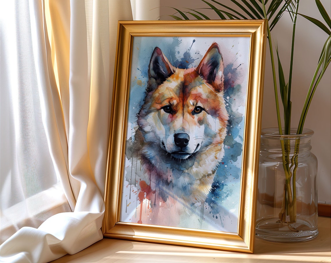 Akita Inu Painting Wall Art Poster Gift Watercolor Colorful Animal Painting Illustration Nature Wall Art Home Decor Print