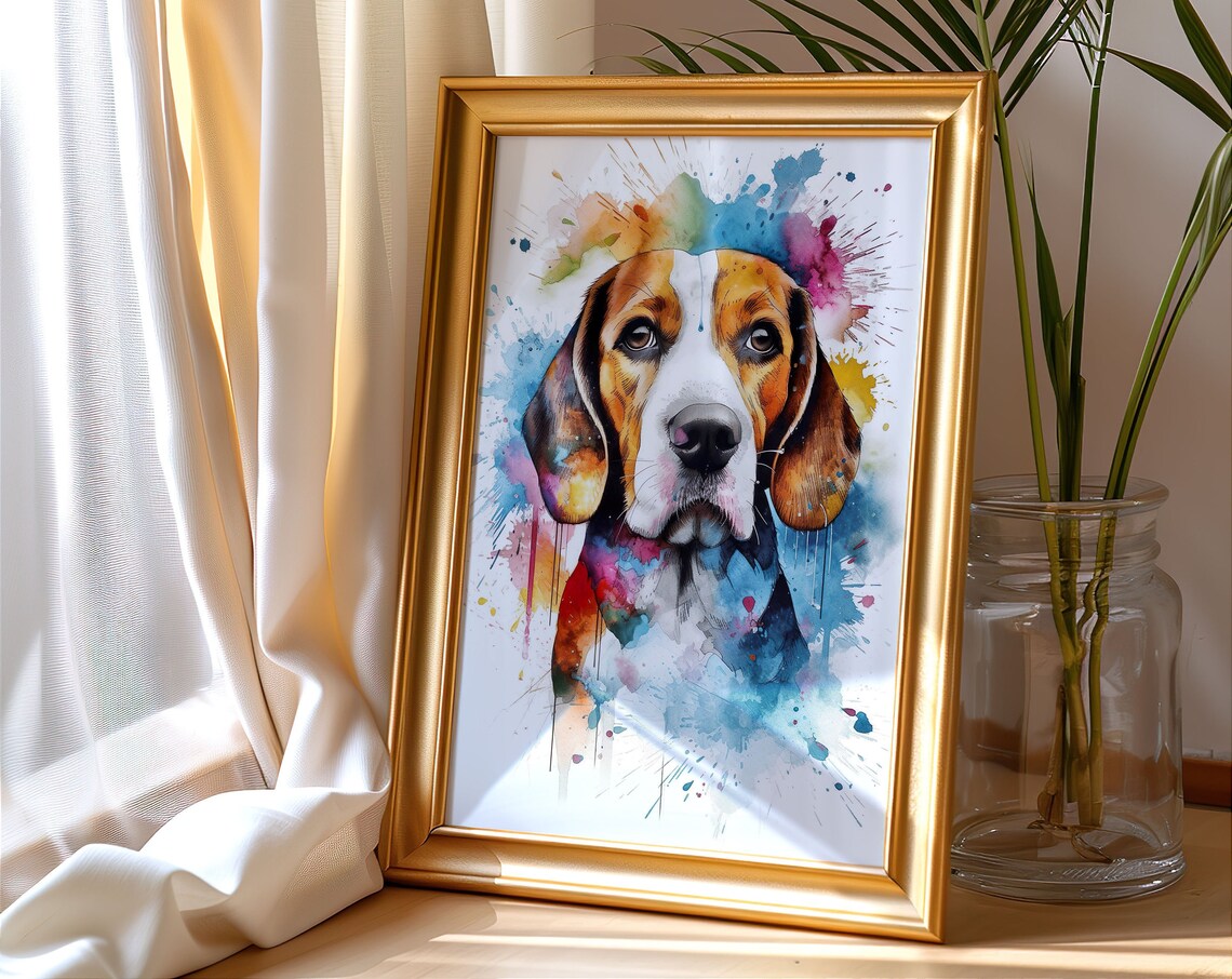 Beagle Colorful Watercolor Dog Portrait Hound Splash Art Poster