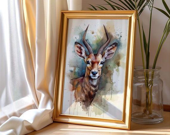 Kudu Painting Wall Art Poster Gift Watercolor Colorful Animal Painting Illustration Nature Wall Art Home Decor Prin