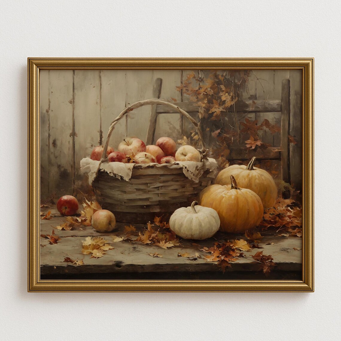 Autumn Harvest Basket Of Apples, Rustic Fall Art Print