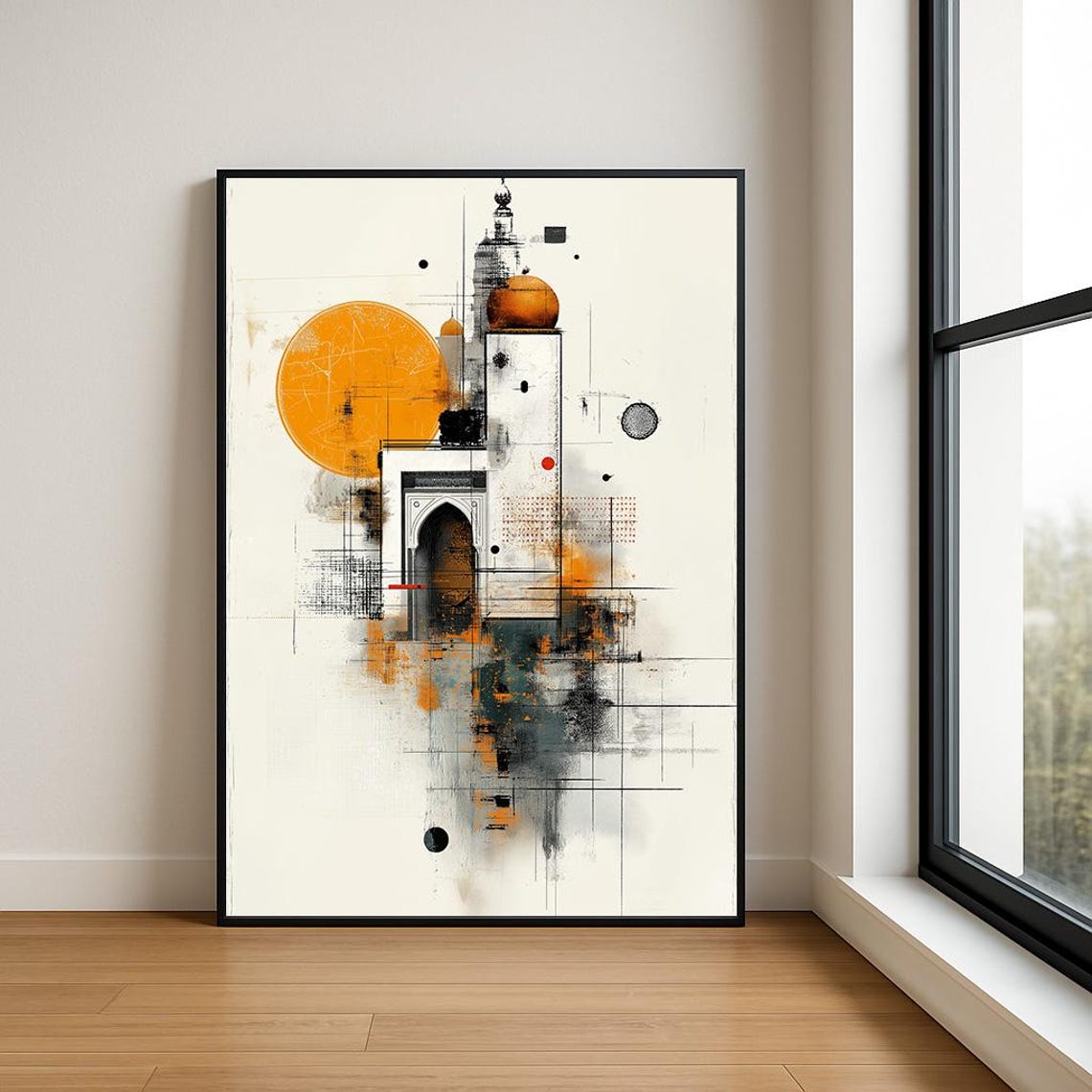 Abstract Mosque Dome Geometric Minimalist Orange Sun Design Poster