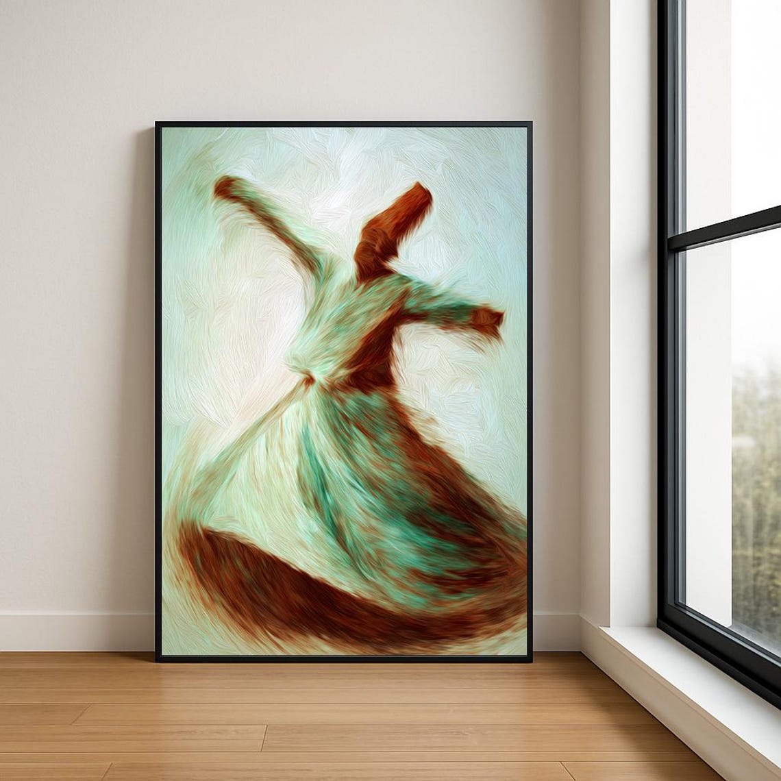 Whirling Dervish Abstract Teal Rust Oil Painting Spiritual Wall Art