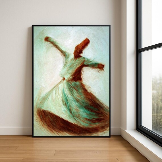 Whirling Dervish Abstract Teal Rust Oil Painting Spiritual Wall Art