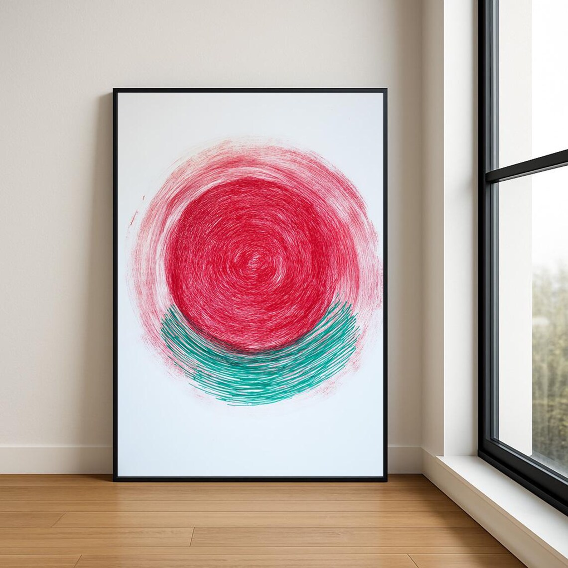 Minimalist Abstract Circle Print Multicolour Modern Wall Art Mid Century Style