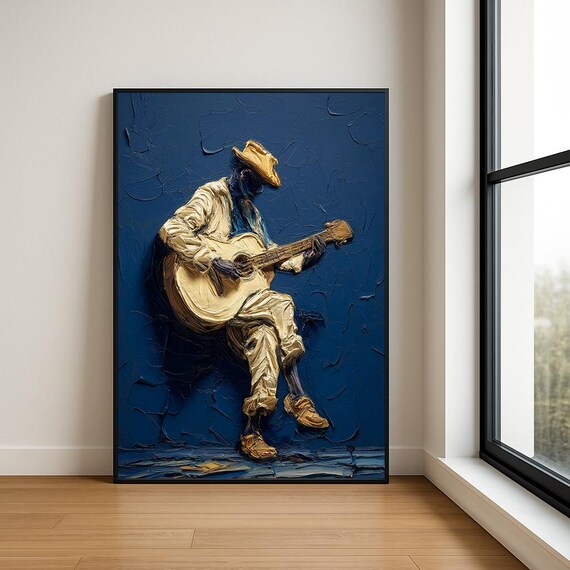 Music Lover Wall Art Print Textured Musician Abstract Oil Painting