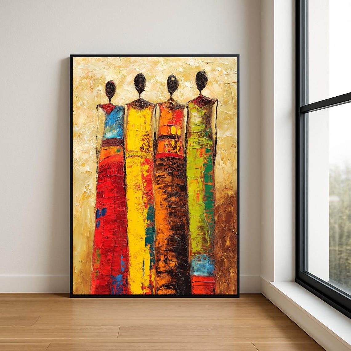Four Abstract Figures Colorful Robes Textured Modern Painting Poster