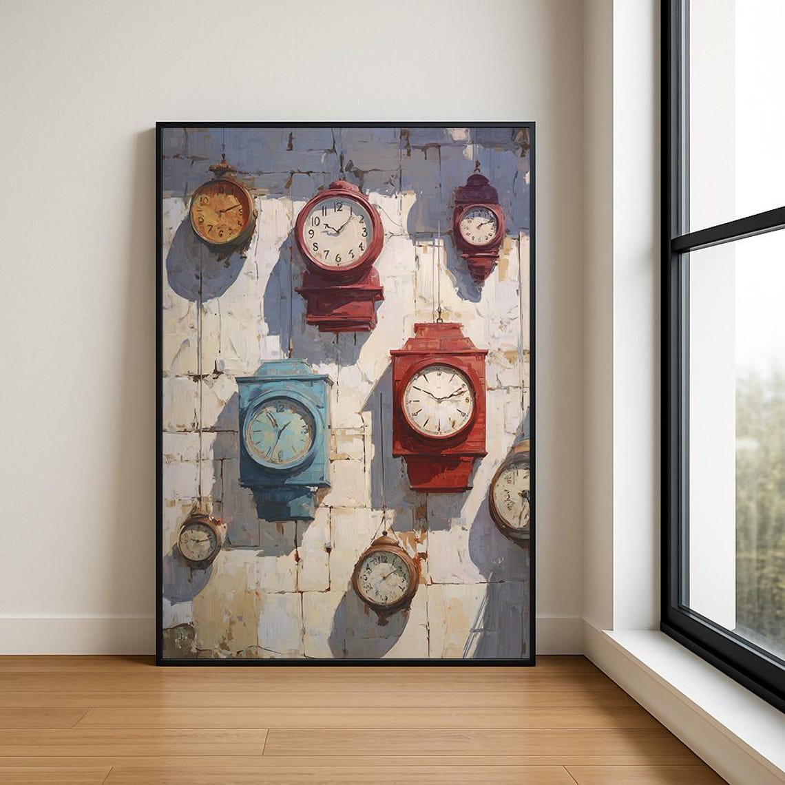 Vintage Wall Clocks Collection Retro Timepiece Oil Painting Poster