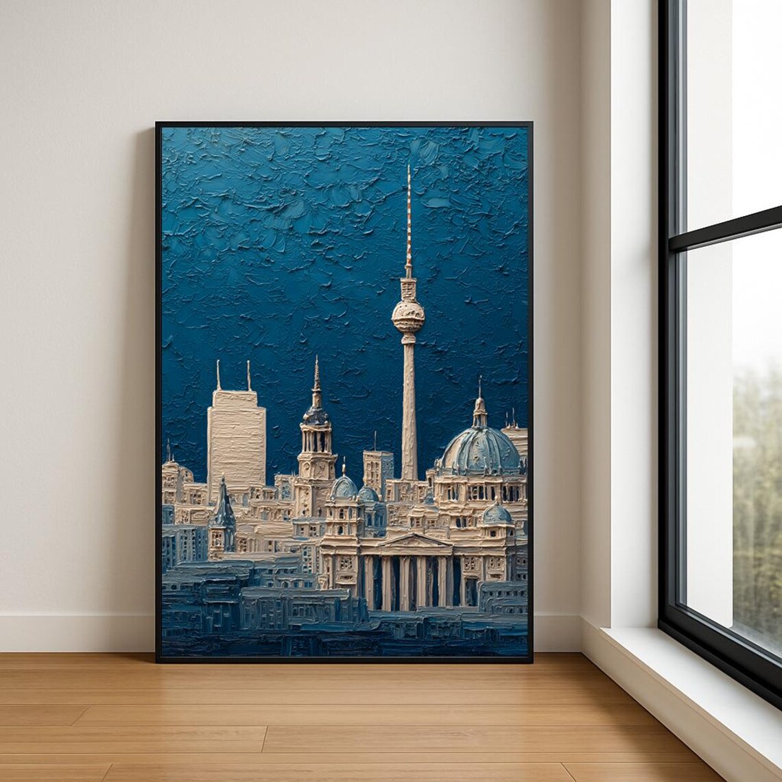 Berlin Germany TV Tower Textured Skyline Gold and Teal City Poster