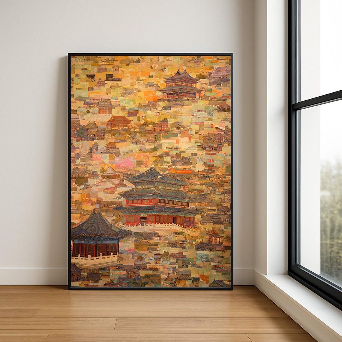 Chinese Imperial Palaces Traditional Golden Mosaic Style Poster