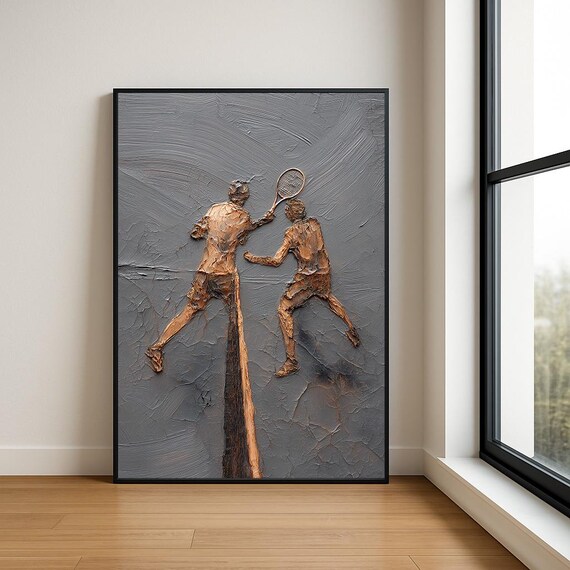 Bronze Tennis Doubles Players Impasto Oil Painting Sports Poster