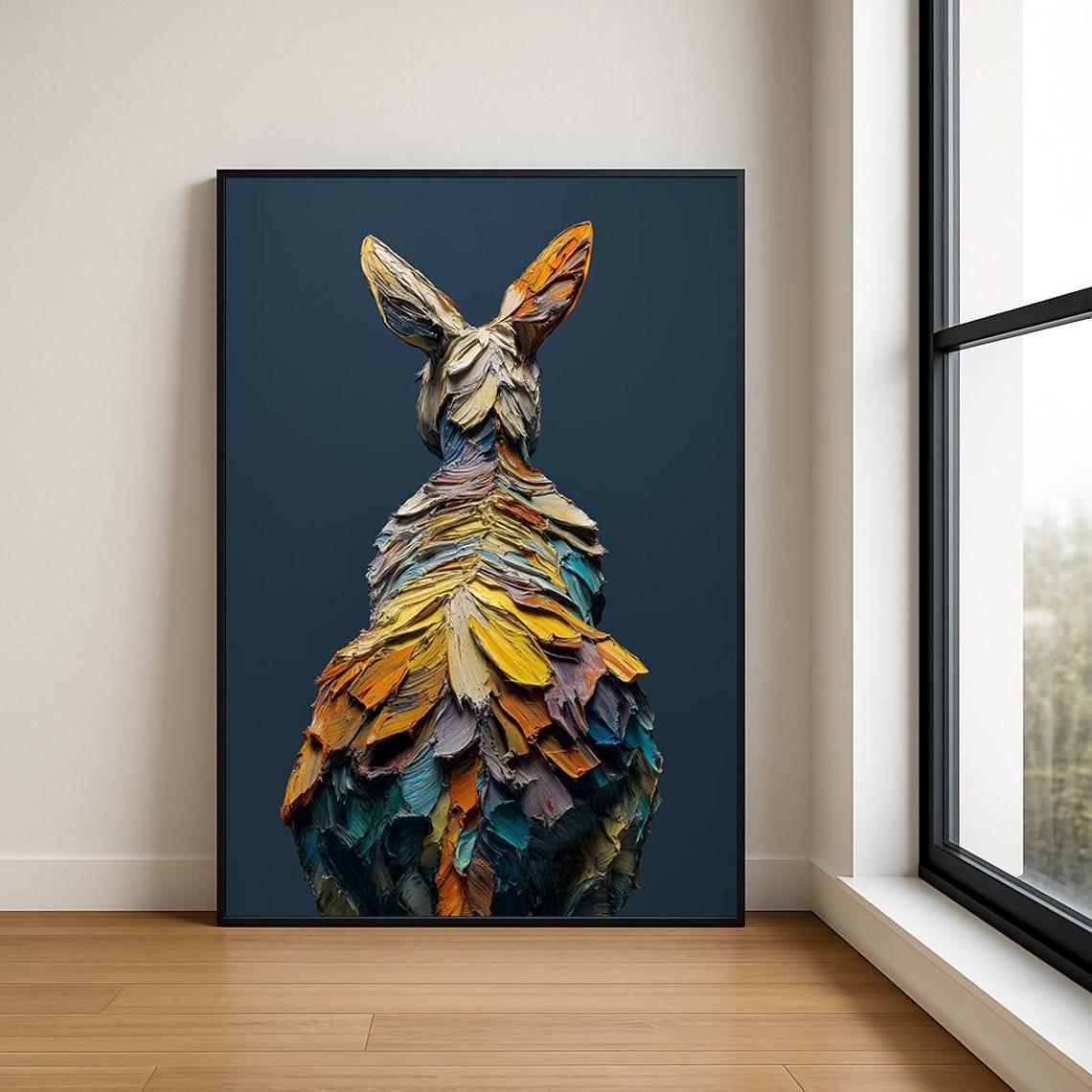 Colorful Rabbit Rear View Impasto Oil Painting Vibrant Animal Poster
