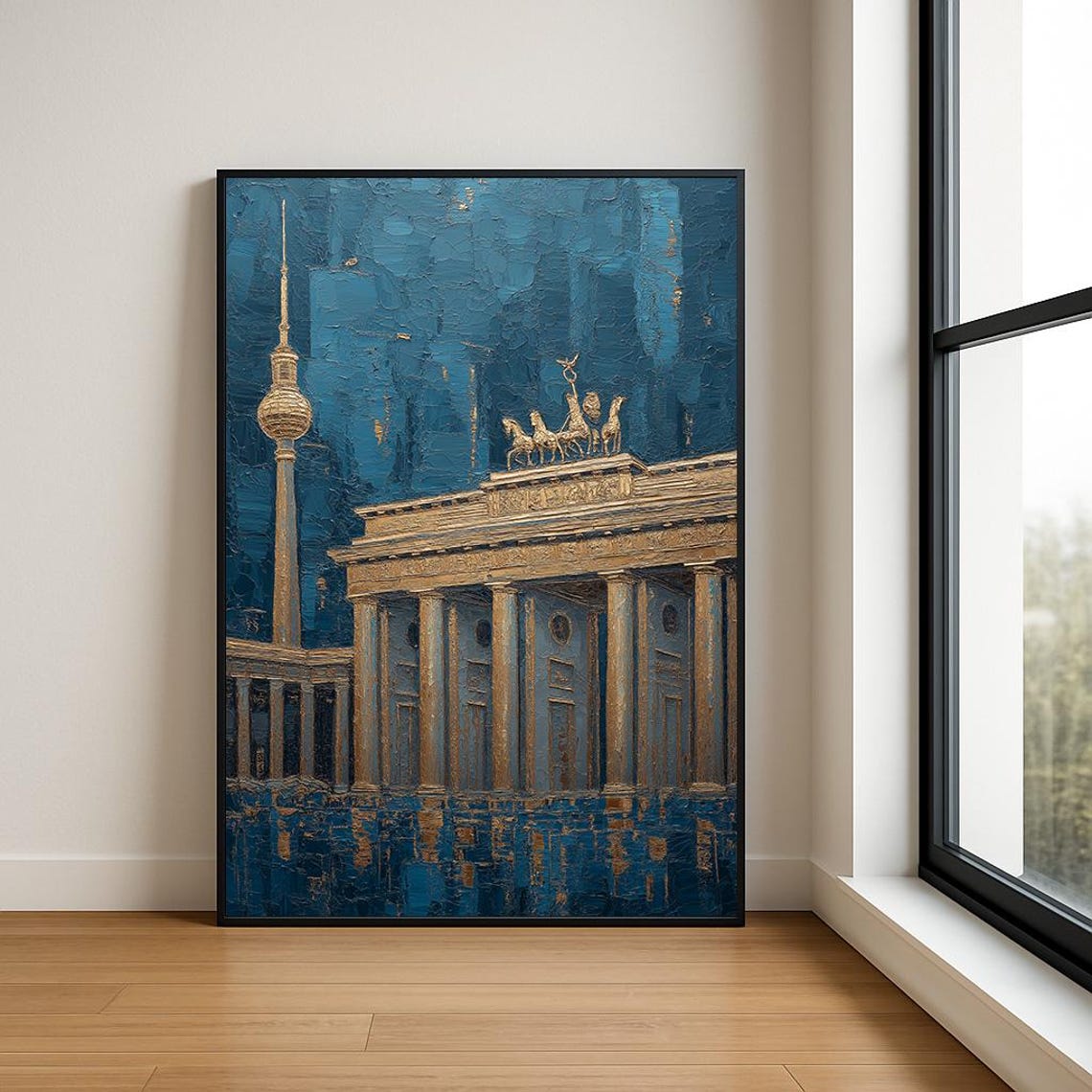 Berlin Brandenburg Gate Gold Blue Impasto Oil Painting Poster