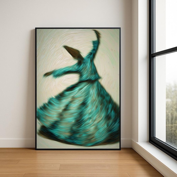 Whirling Dervish Teal Sufi Dance Mystic Spiritual Painting Poster