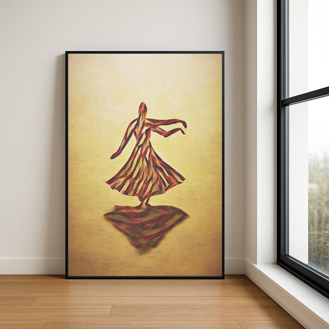 Dancing Figure in Gold on Cream Textured Abstract Art Poster