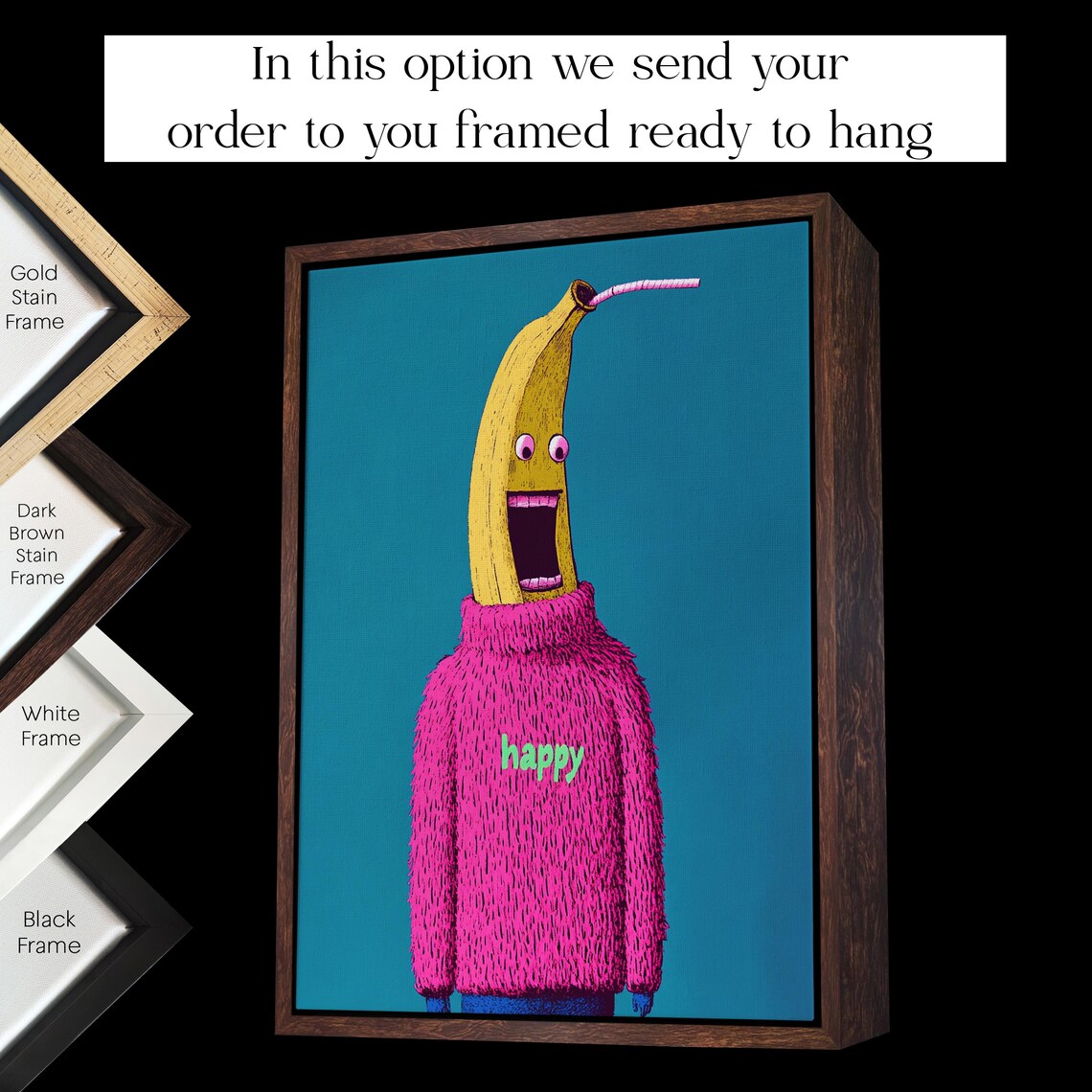 Happy Banana Character Wearing Pink Sweater Quirky Funny Poster - Image 3