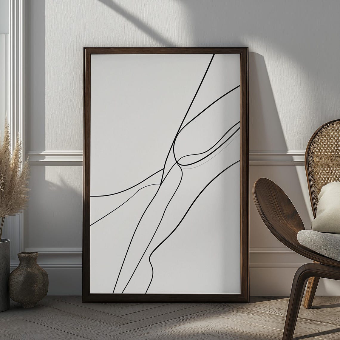 Minimalist Abstract Continuous Line Drawing Black White Art Poster