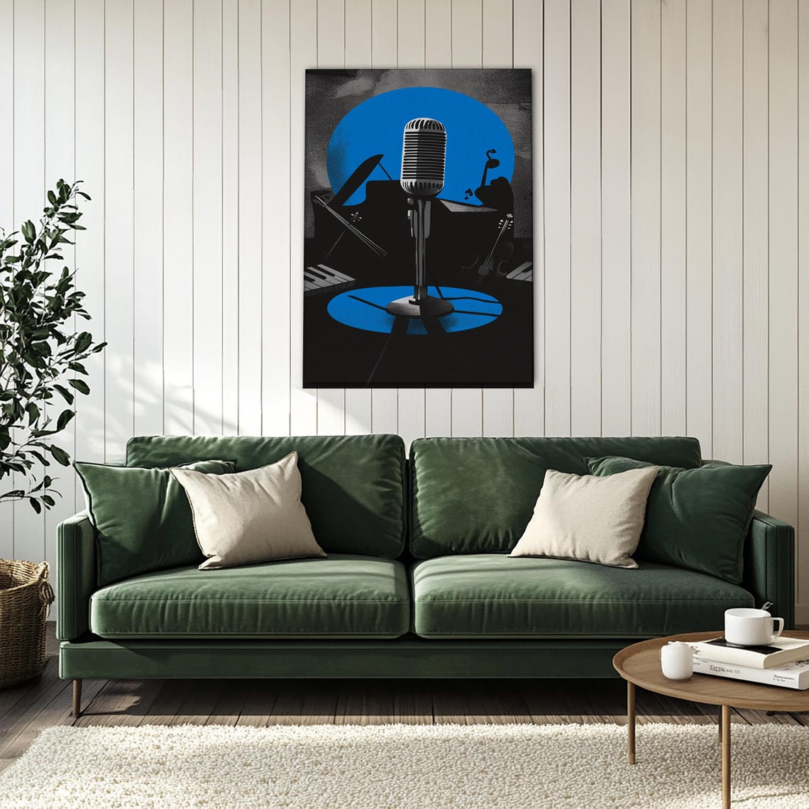 Vintage Microphone Music Instruments Blue Jazz Style Wall Art - Image 3