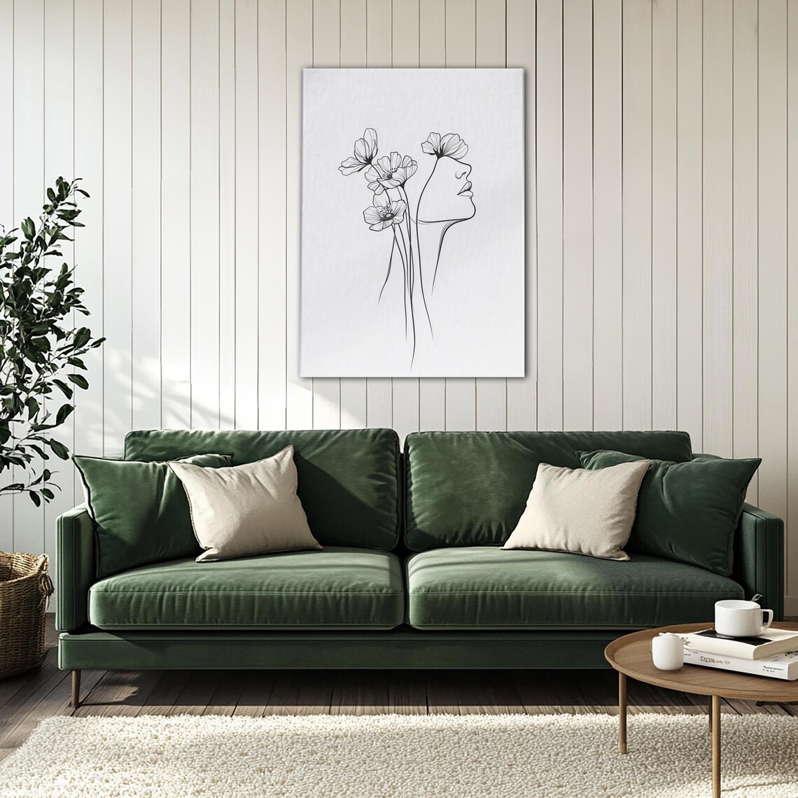 Minimalist Woman Profile Floral Line Art Sketch Drawing Poster - Image 4