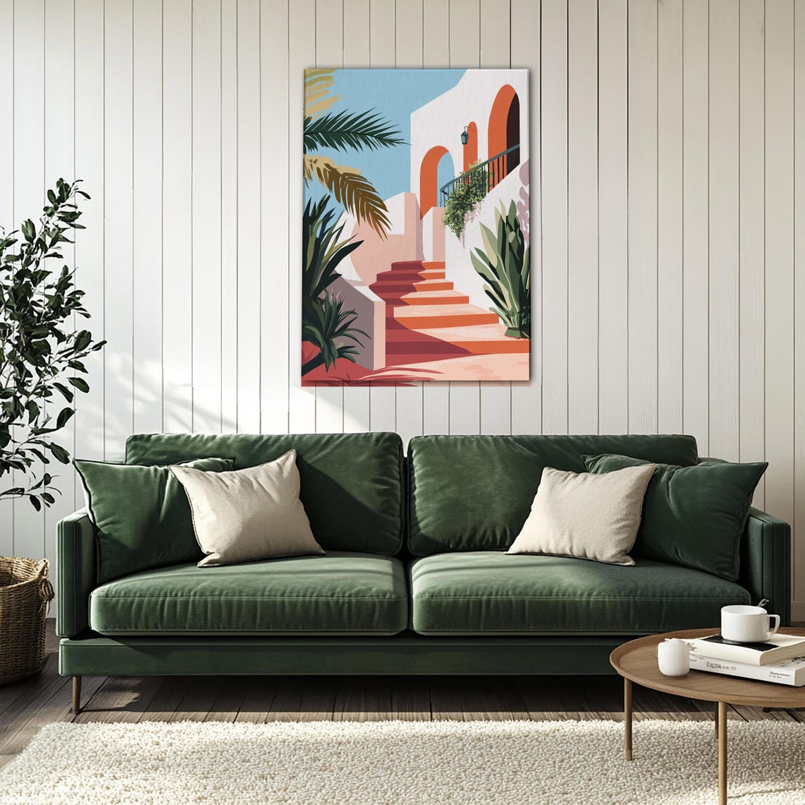 Colorful Mediterranean Staircase Arches Tropical Travel Poster - Image 3
