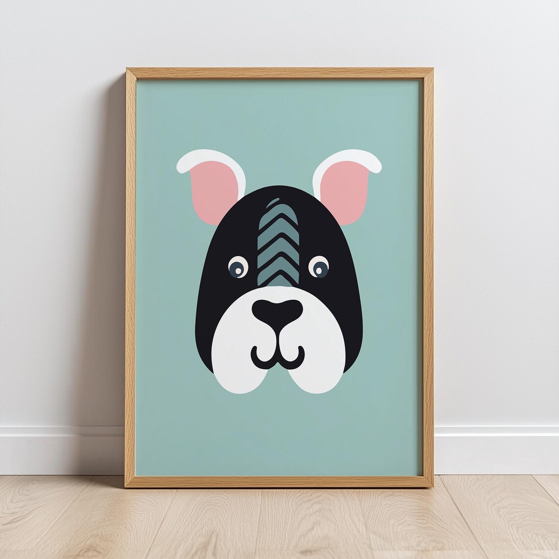 Minimalist Dog Face On Sage Green Nursery Kids Room Animal Art Poster