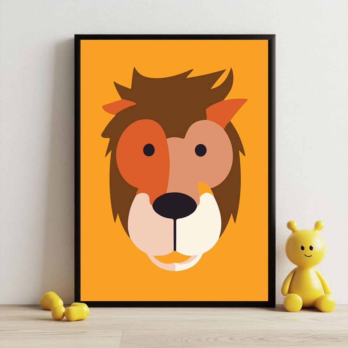 Minimalist Lion Face On Orange Nursery Kids Animal Illustration Poster - Image 3