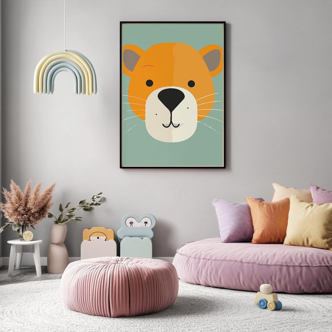Cute Lion Face Mint Green Background Modern Nursery Kids Room Wall Art Poster - Image 4