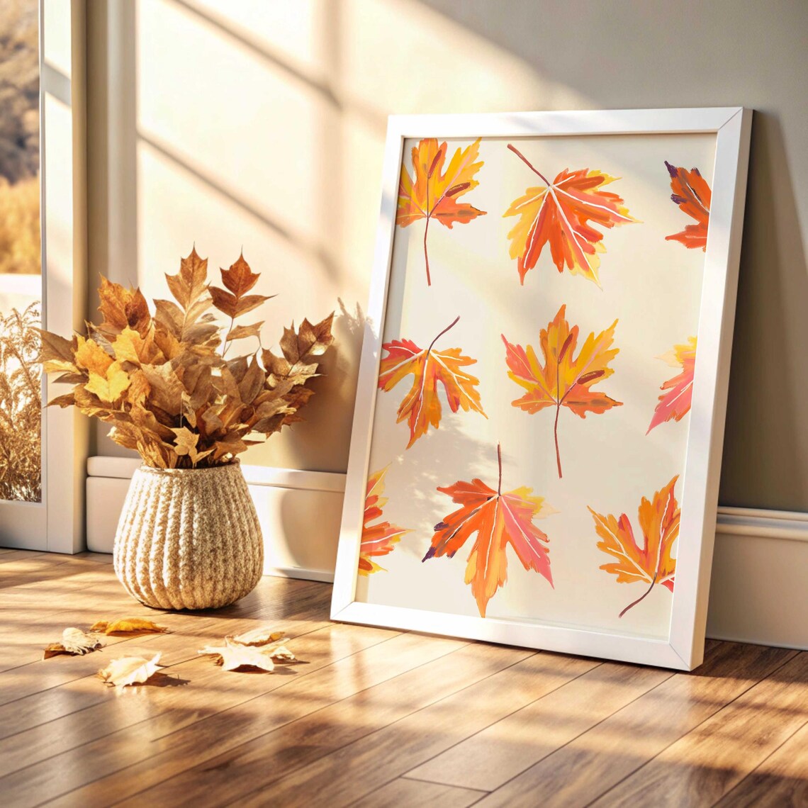 Autumn Leaves Watercolor Art Print, Pastel Fall Decor