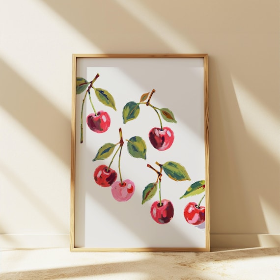 Red Cherry Watercolor Art Print, Kitchen Decor