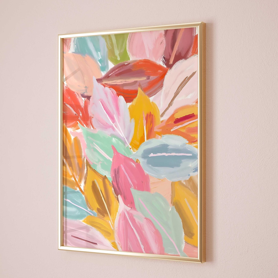Pastel Autumn Leaves Watercolor Art Print Fall Foliage Wall Decor
