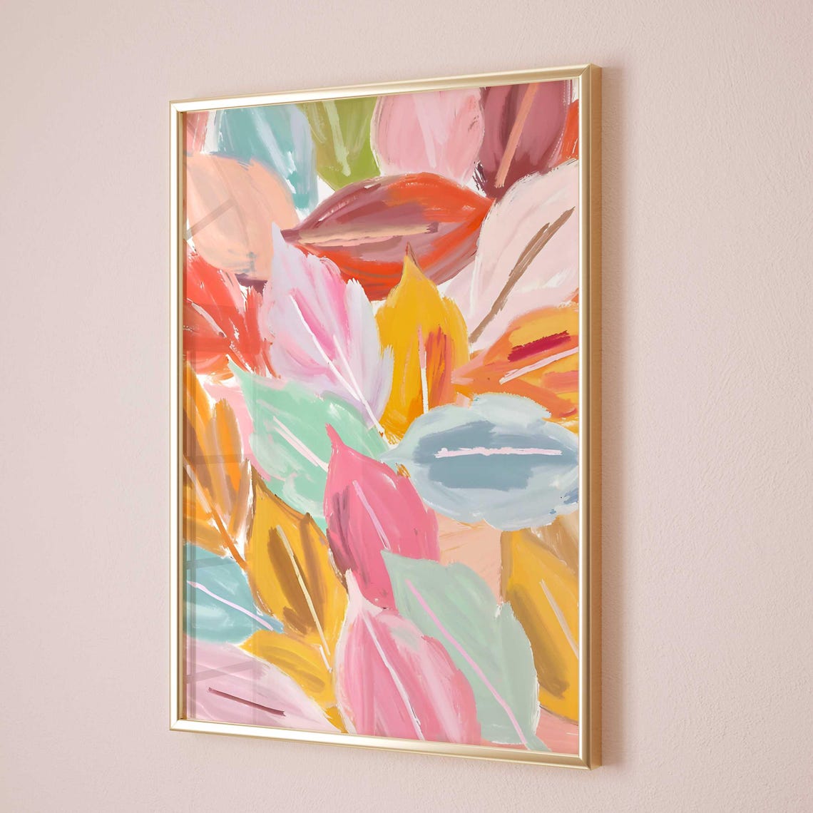 Pastel Autumn Leaves Watercolor Art Print