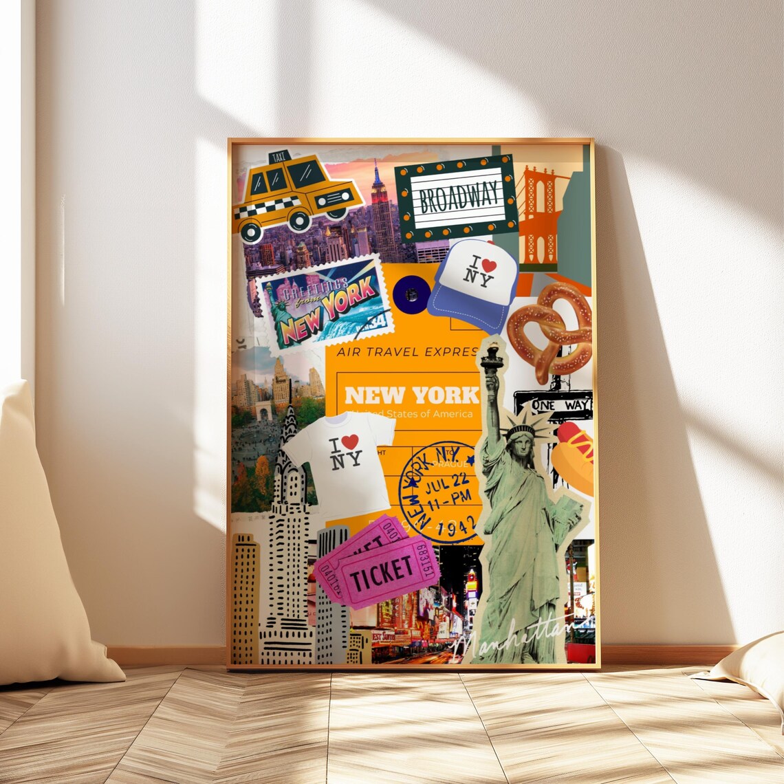 New York City Retro Skyline Travel Poster