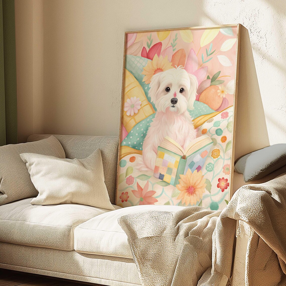 Watercolor Dog Reading Book Nook Poster