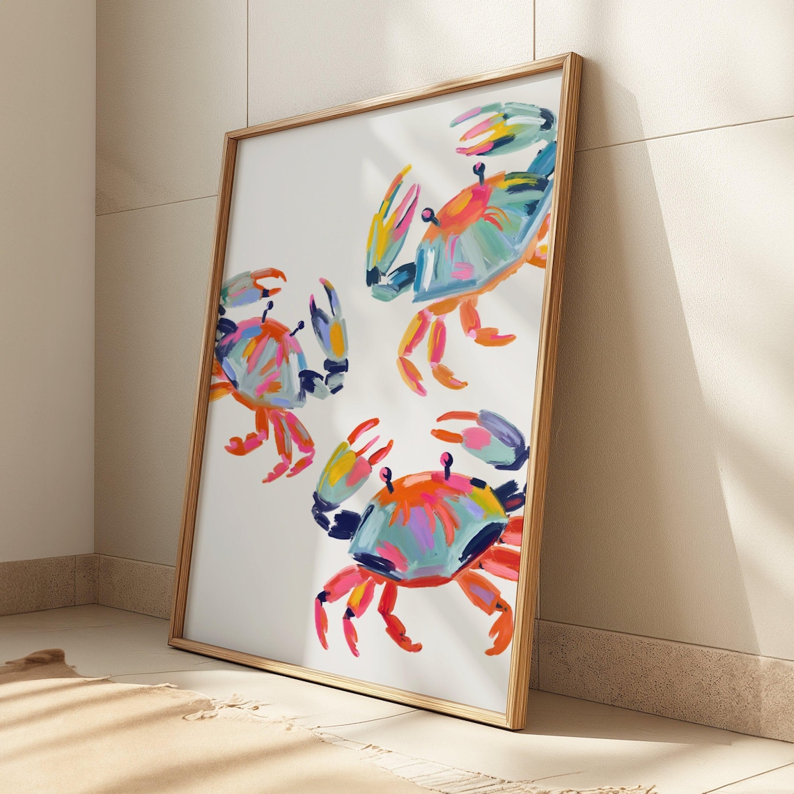 Colorful Crab Coastal Wall Art Print, Beachy Abstract