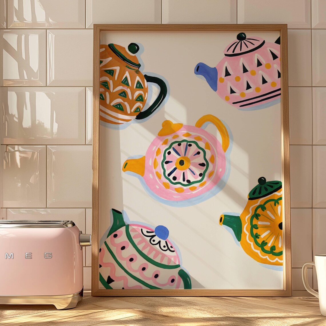 Teapot Art Print, Colorful Kitchen Decor