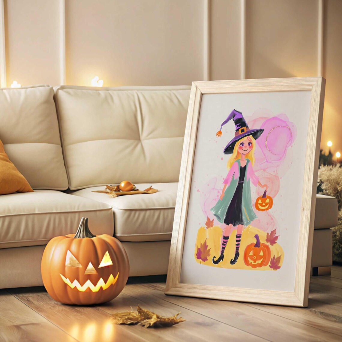 Cute Witch Halloween Nursery Poster Print