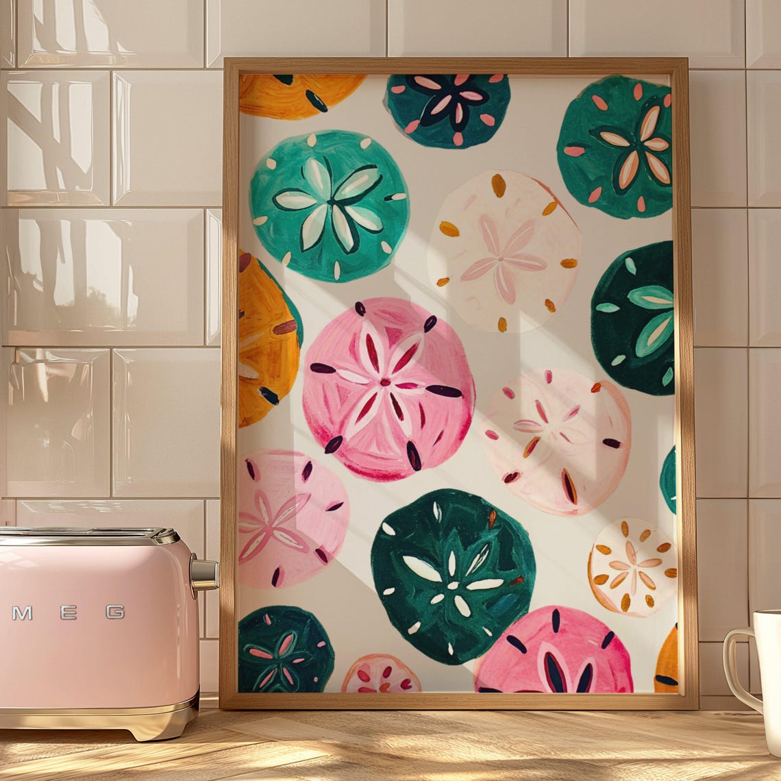 Bold Colorful Sand Dollar Pattern Coastal Beach Decor Poster