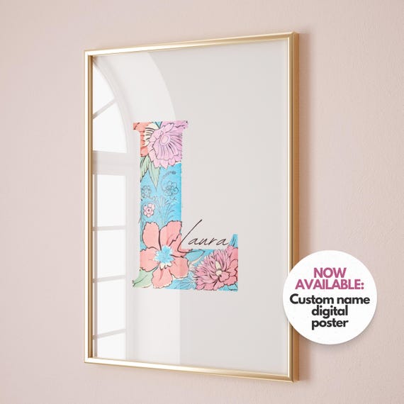 Personalized Floral Initial Print Custom Name Nursery Decor