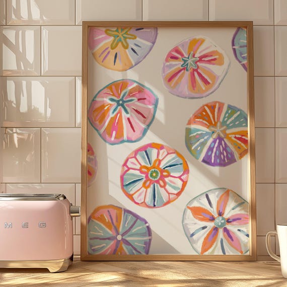 Sand Dollars Painting Colorful Pastel Abstract Coastal Beach House Wall Art Print Summer Dining Room Kitchen Meet Me At The