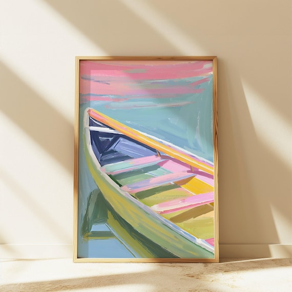 Abstract Pastel Rowboat On Calm Water Colorful Coastal Poster