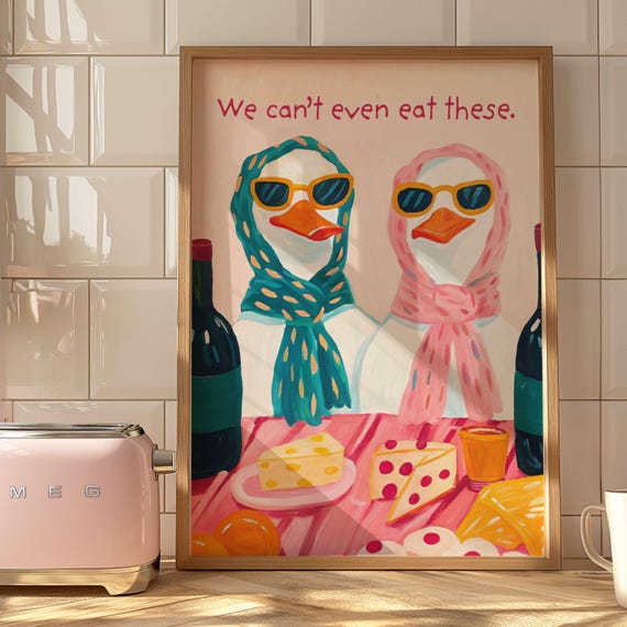 Funny Kitchen Wall Art Ducks Wine Party Poster