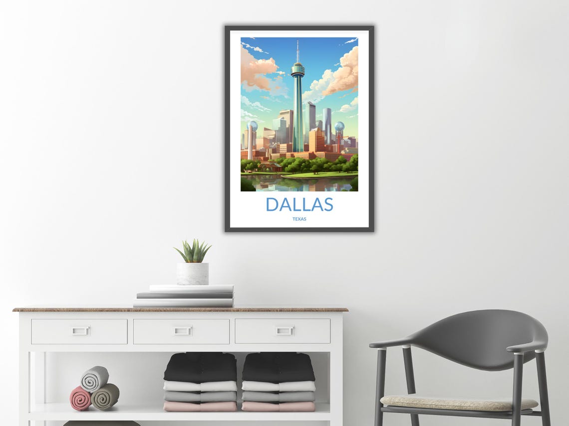 Dallas Texas Daytime Observation Tower River Retro Travel Poster - Image 2