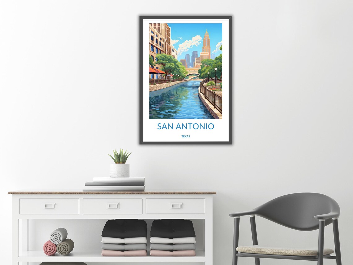 San Antonio Texas River Walk Bridge Canal Scene Travel Poster - Image 2
