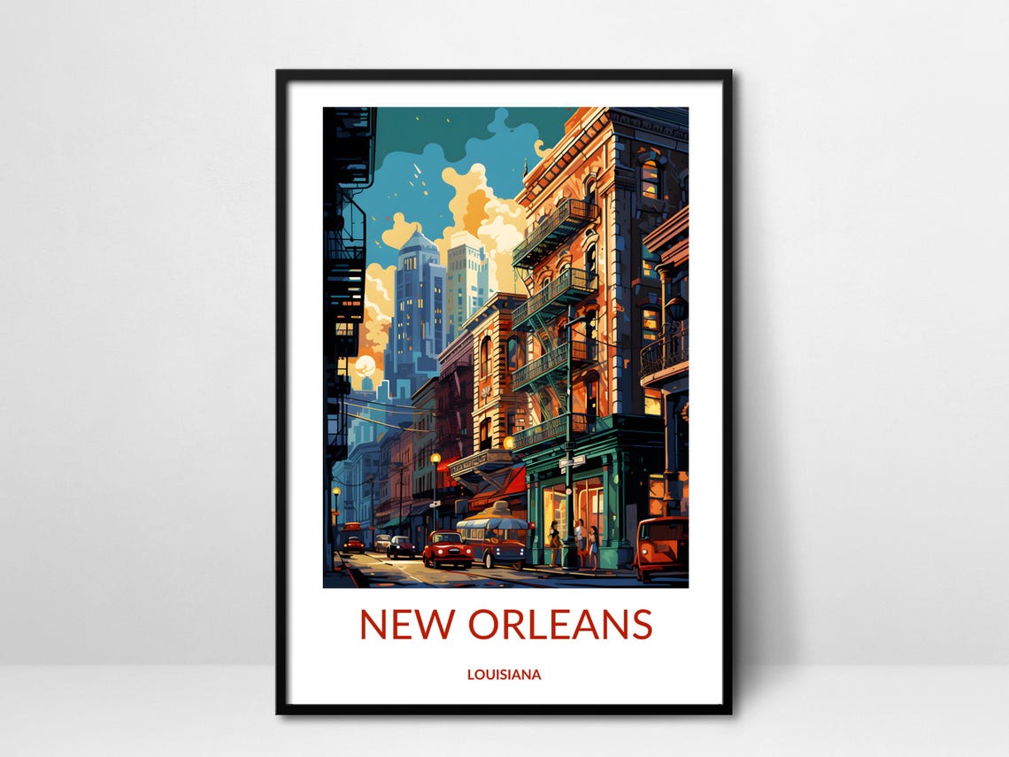 New Orleans Wall Art Poster French Quarter Night Scene Print Poster New Orleans Travel Poster Historic New Orleans Decor