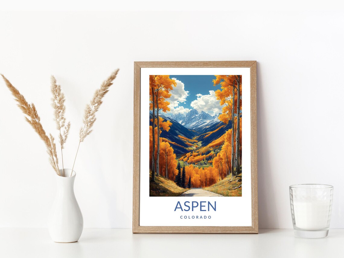 Aspen Colorado Autumn Mountain Poster Golden Fall Foliage Travel Artwork - Image 3