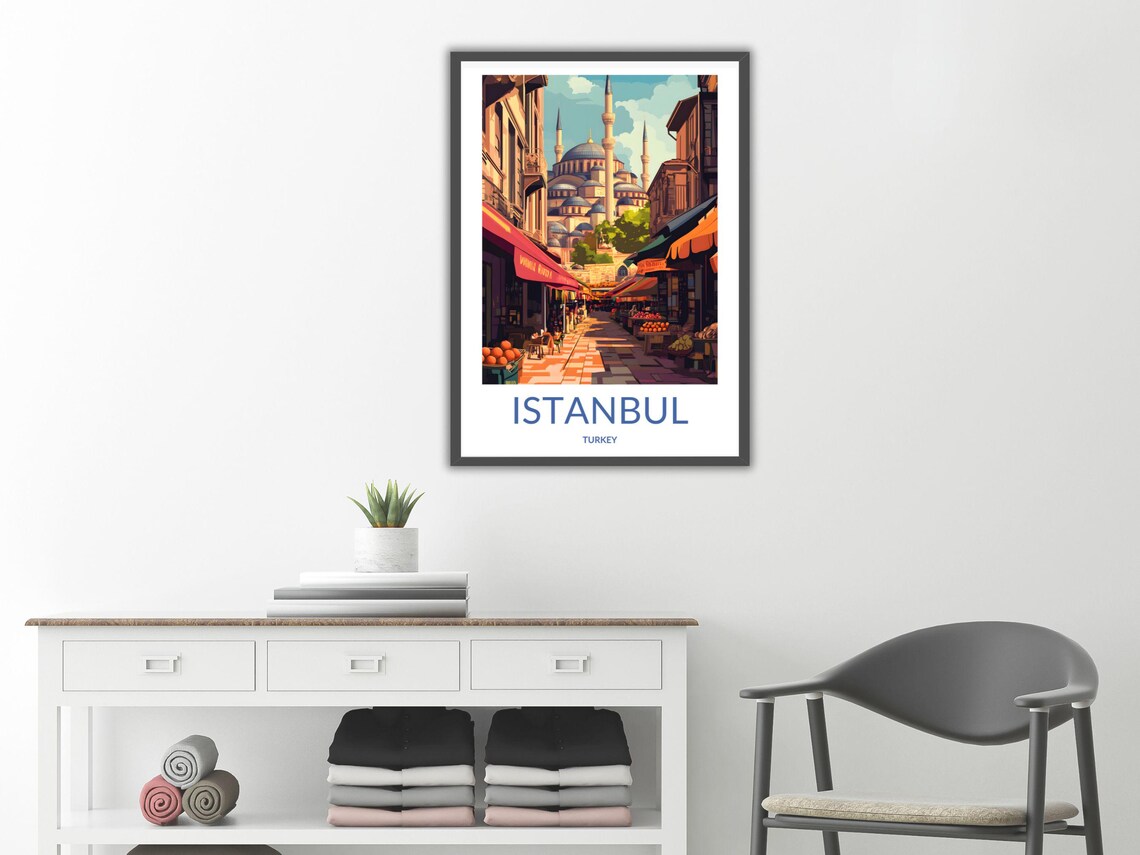 Istanbul Turkey Grand Bazaar Market Street Mosque Travel Poster - Image 2