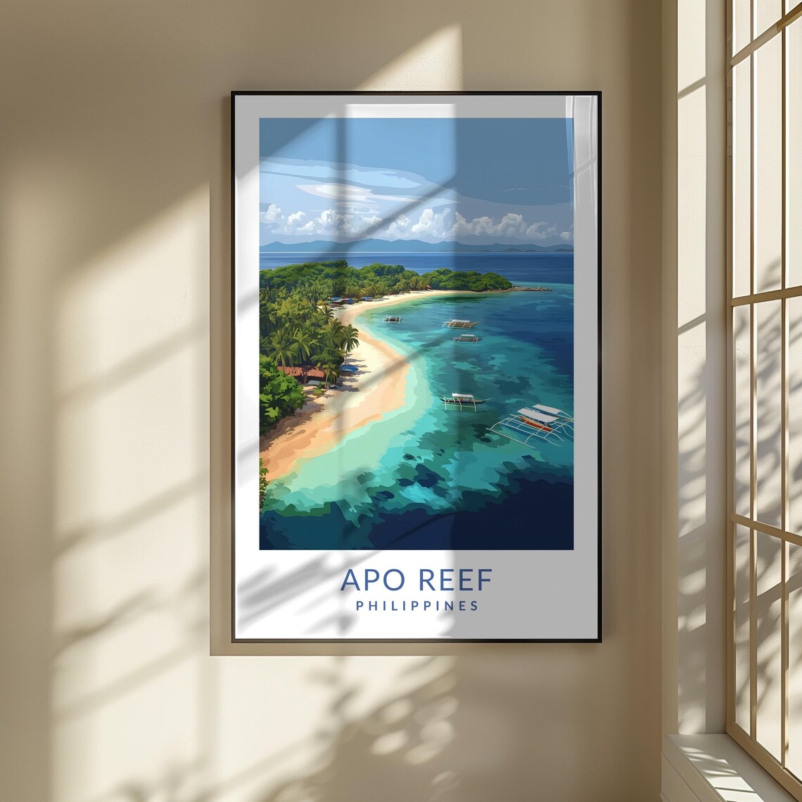 Apo Reef Philippines Coral Reef Island Boats Vintage Travel Poster - Image 3
