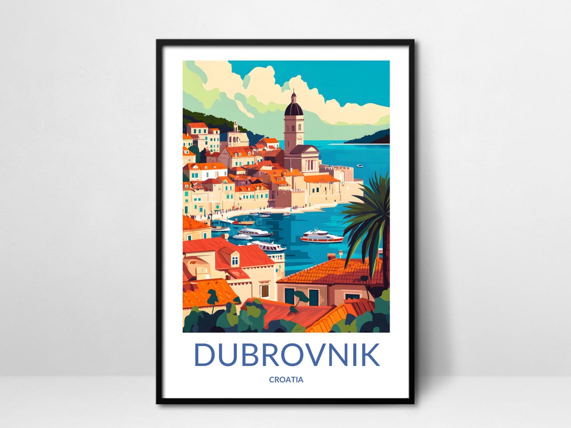 Dubrovnik Harbor Cathedral Dome Red Roofs Croatia Coast Poster