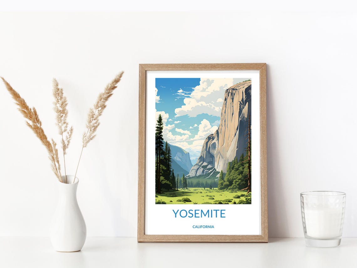 Yosemite Valley Granite Cliffs Green Meadow Pines California Poster - Image 3