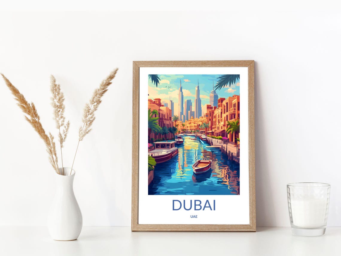 Dubai Marina Canal Boats Skyscraper Reflections UAE Cityscape Poster - Image 3